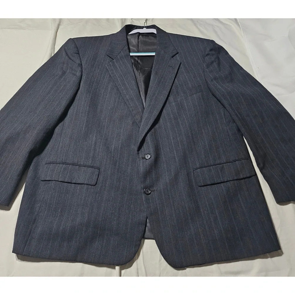 Vtg Palm Beach Mens 48R Wool Gray Pinstripe Suit Jacket Blazer UNITE Made in USA